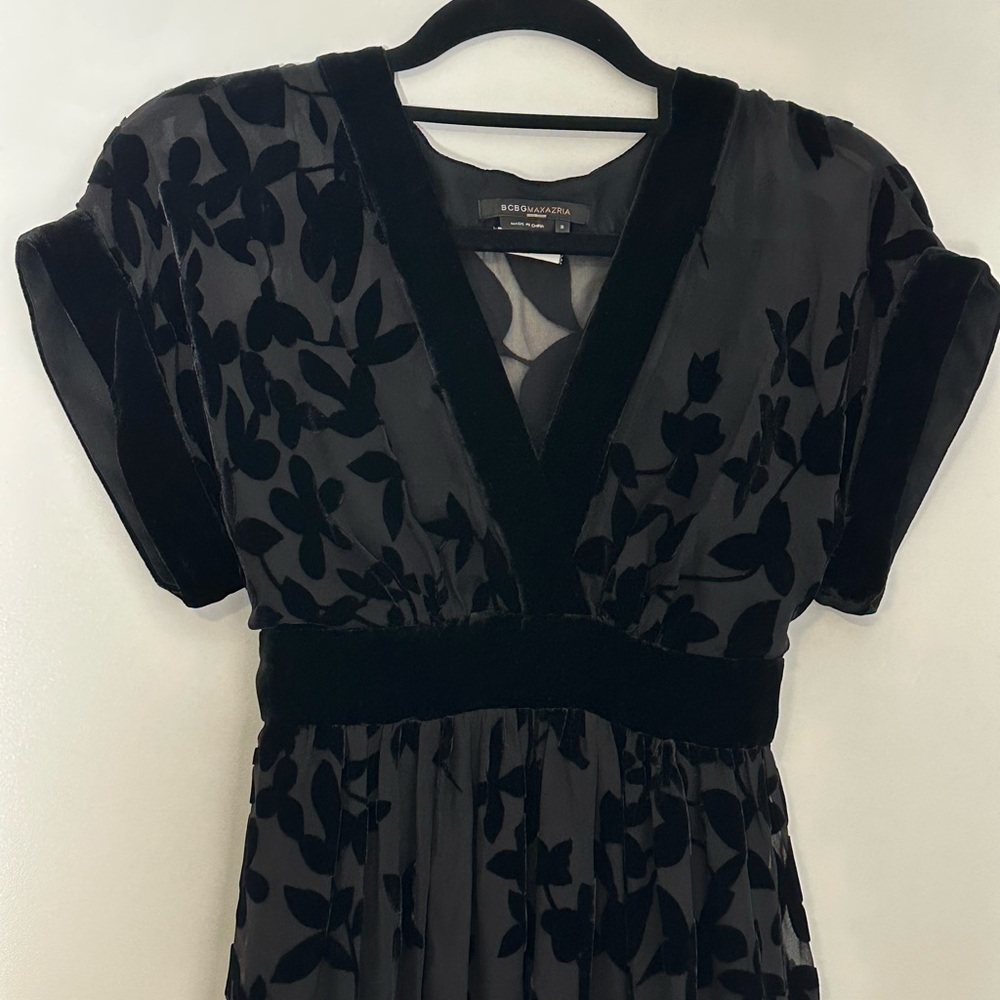 BCBGMaxAzria Black Velvet Dress, Silk Mix, Bewitching, Y2K, 2 US